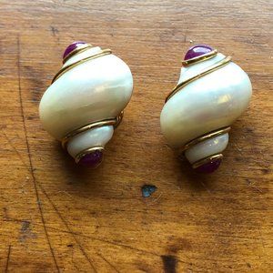 Vintage Seaman Schepps Ruby & Shell Earrings